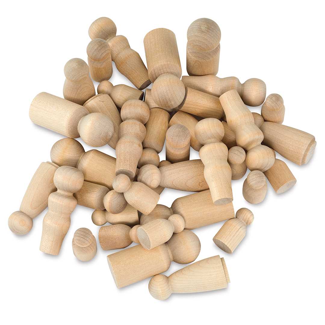 Open in modal - Hygloss Wooden People Shapes - 40 pc assortment shown in pile
