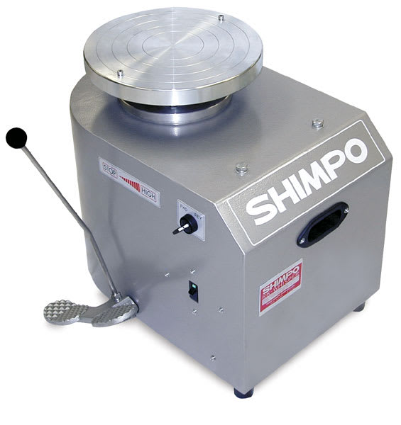 Open in modal - Nidec Shimpo RK-Whisper Potter's Wheel - Right angle view showing foot pedal and hand lever