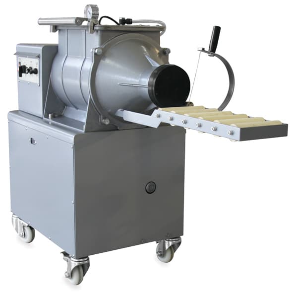 Open in modal - Nidec Shimpo NVS-07 Stainless Steel De-Airing Pugmill - Shown angled with Roller shelf in horizontal position