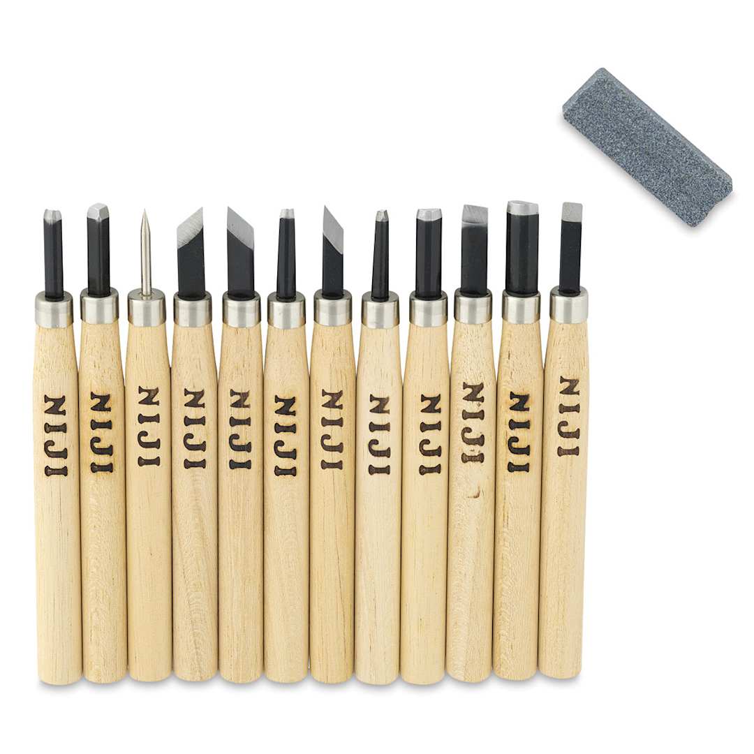 Open in modal - Yasutomo Niji Woodcarving Knives - Set of 12 - out of packaging