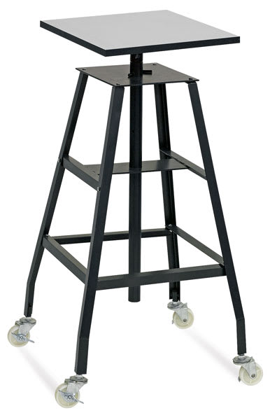 Open in modal - Sculpture Stand - Left Angle view showing melamine top and locking casters 