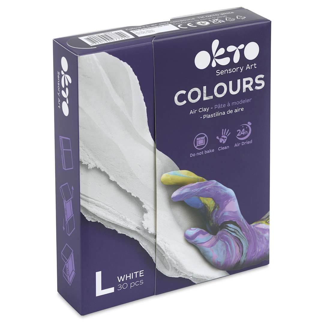 Open in modal - Okto Sensory Art Colours Air Clay - White, Pkg of 30 - front of packaging, angled