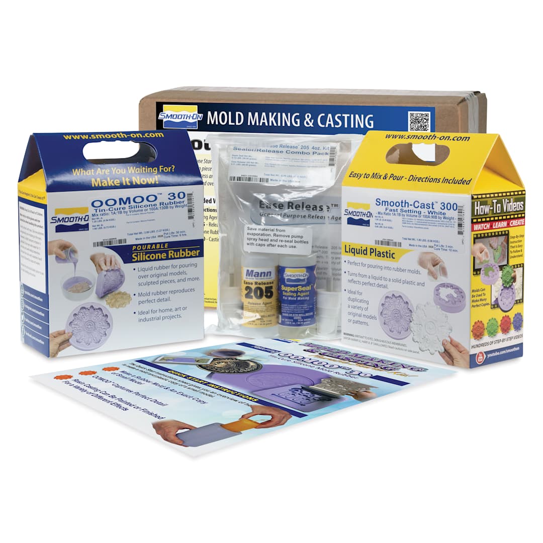 Open in modal - Smooth-On Pourable Silicone Starter Kit showing contents with packaging