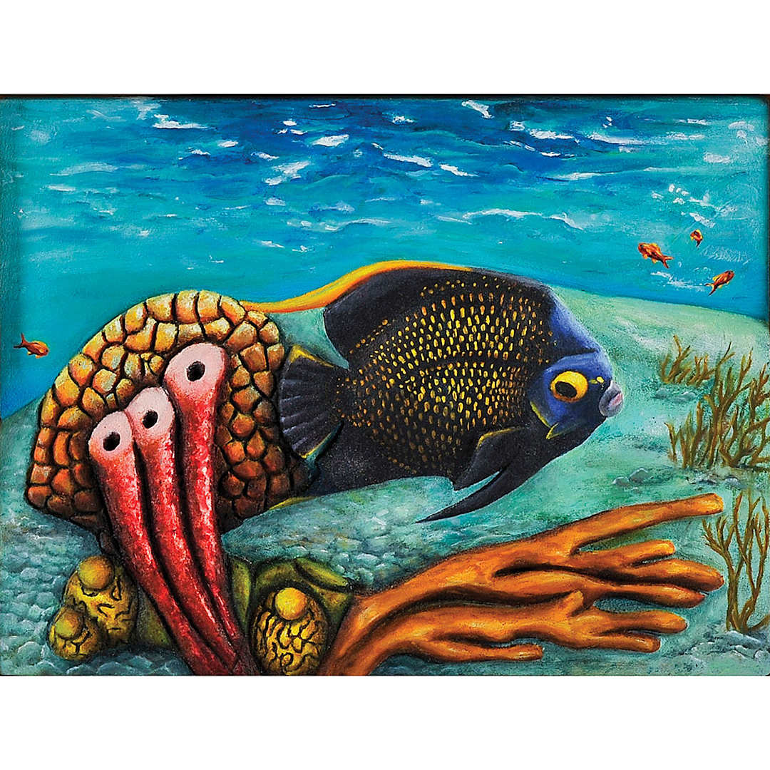 Open in modal - Sculpture Canvas Relief Art -Finished and painted fish on Sculpture Canvas