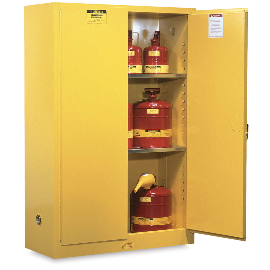 Open in modal - Safety Storage Cabinet - 45 Gallon, 43" x 65" x 18", Yellow, Cabinet with 2 Shelves