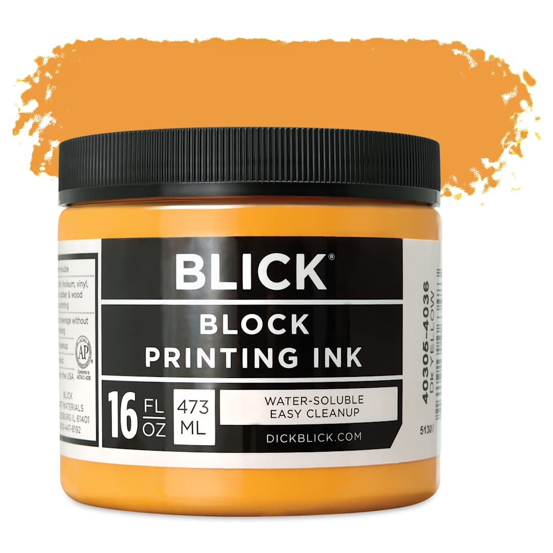 Open in modal - Blick Water-Soluble Block Printing Ink - Dark Yellow, 16 oz Jar