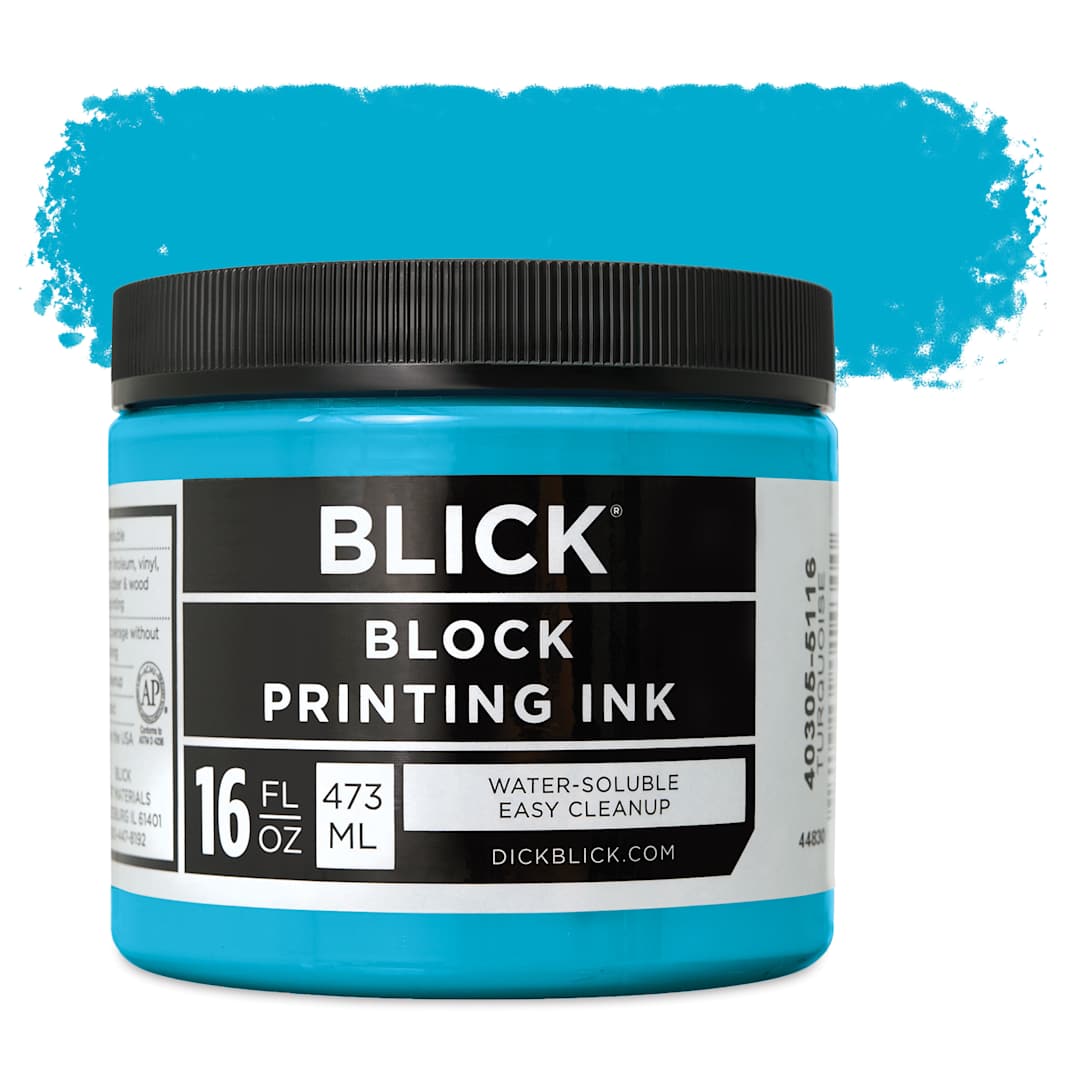 Open in modal - Blick Water-Soluble Block Printing Ink - Turquoise, 16 oz Jar