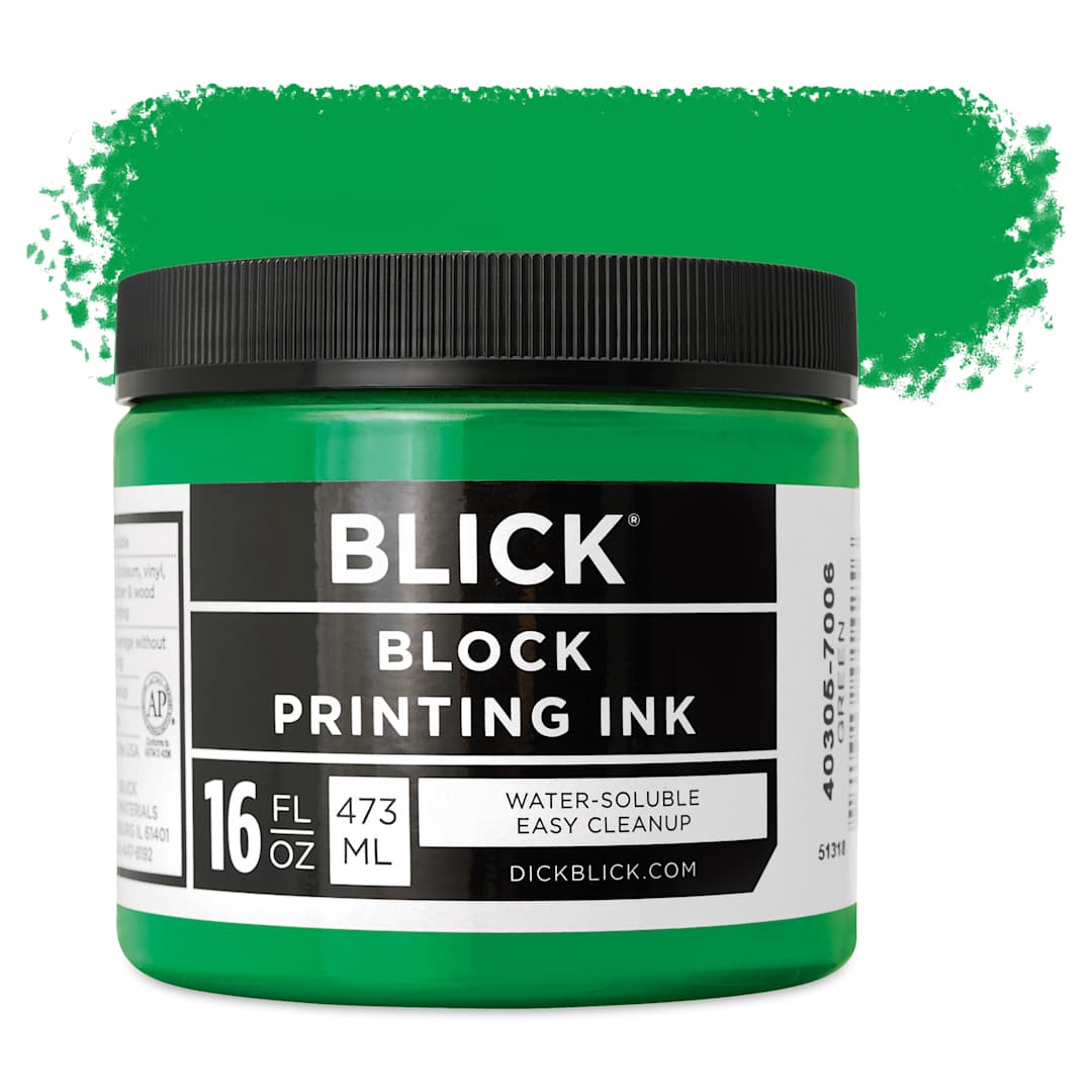 Open in modal - Blick Water-Soluble Block Printing Ink - Green, 16 oz Jar