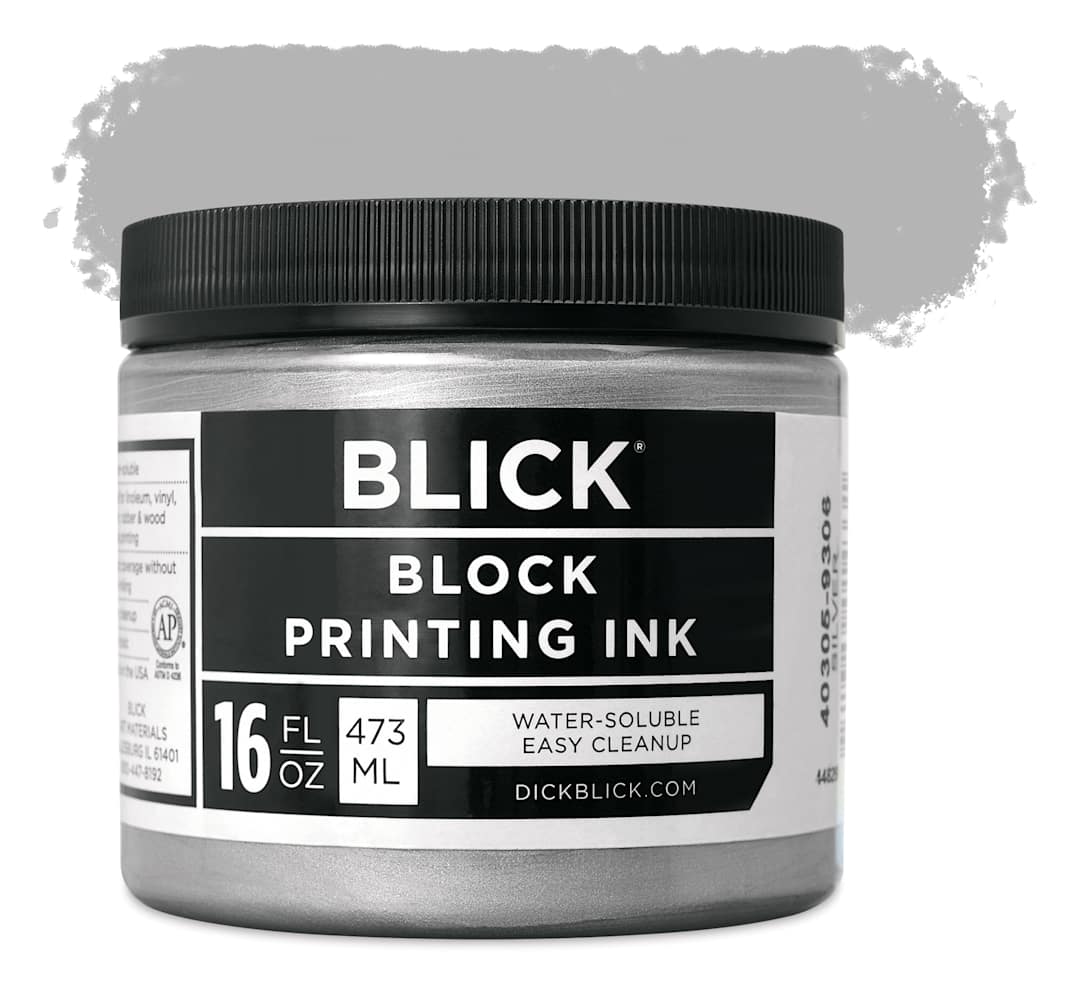 Open in modal - Blick Water-Soluble Block Printing Ink - Silver, 16 oz Jar