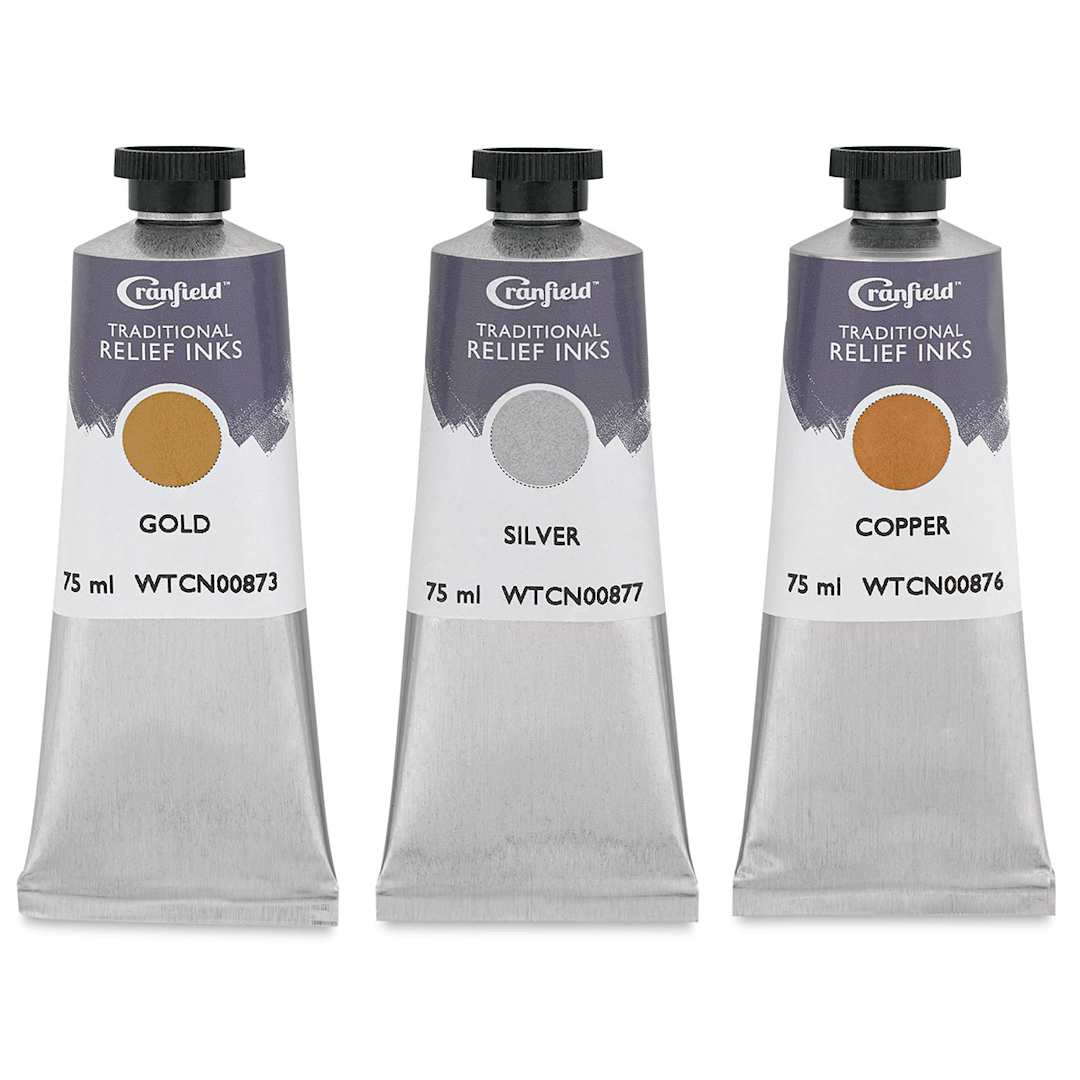 Open in modal - Cranfield Traditional Relief Ink - 3 Metallic Ink Tubes shown upright