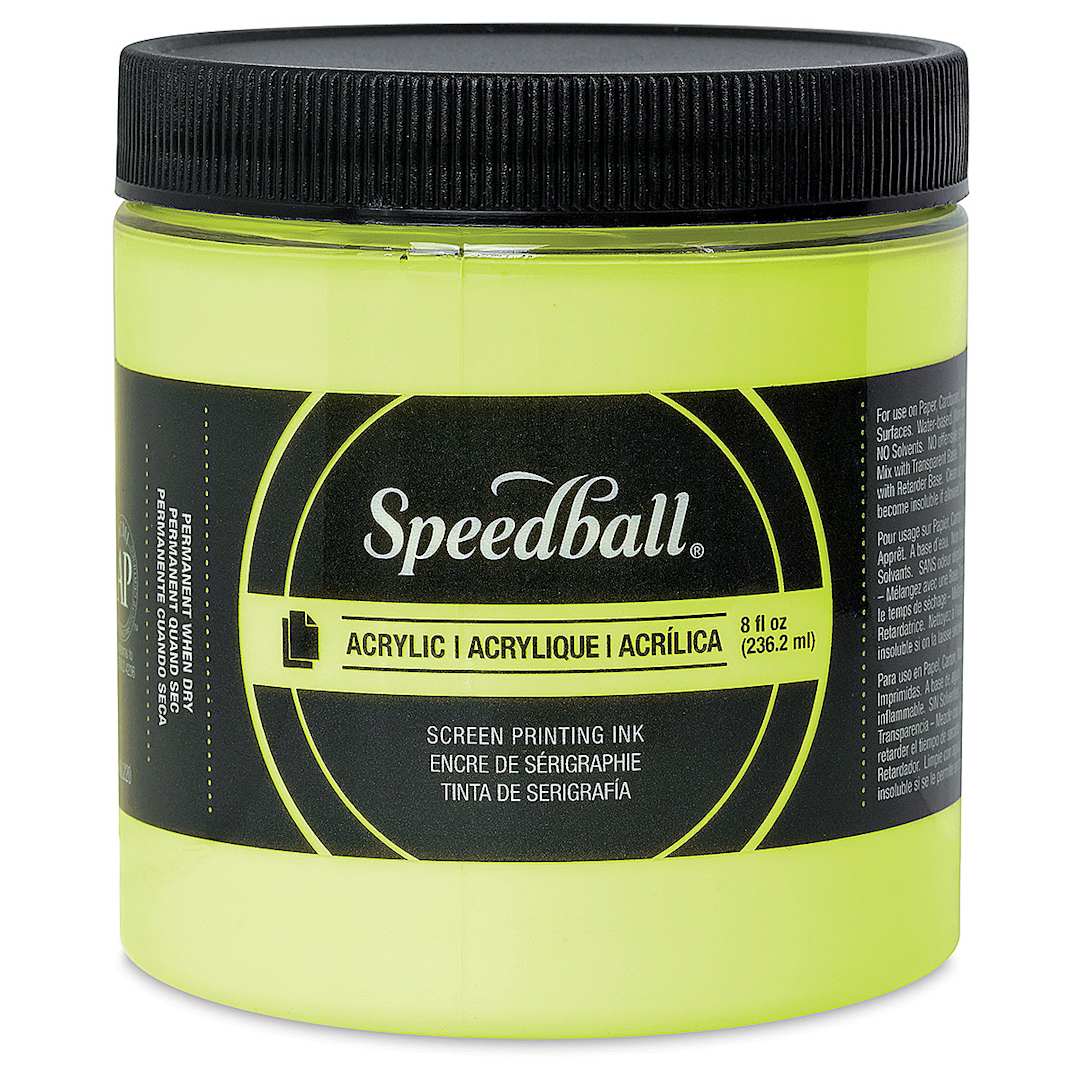 Open in modal - Speedball Permanent Acrylic Screen Printing Ink - Fluorescent Yellow, 8 oz