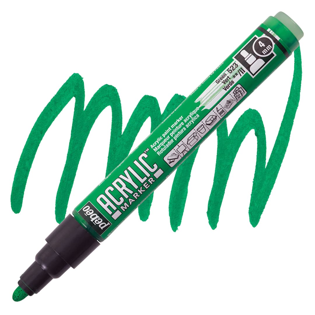 Open in modal - Pebeo Acrylic Marker - Green, 4 mm, Bullet Nib marker and swatch