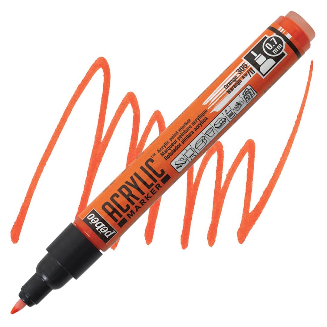 Open in modal - Pebeo Acrylic Marker - Orange, 0.7 mm, Fine nib marker and swatch