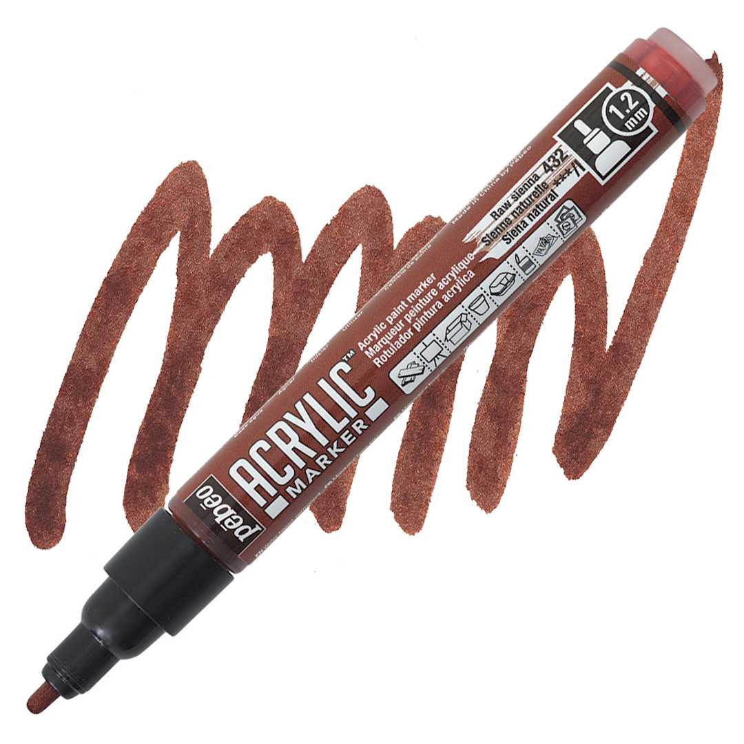 Open in modal - Pebeo Acrylic Marker - Raw Sienna, 1.2 mm, Bullet Nib marker and swatch