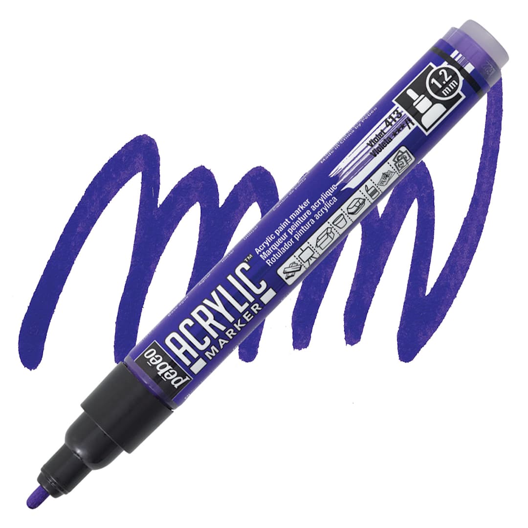 Open in modal - Pebeo Acrylic Marker - Violet, 1.2 mm, Bullet Nib marker and swatch