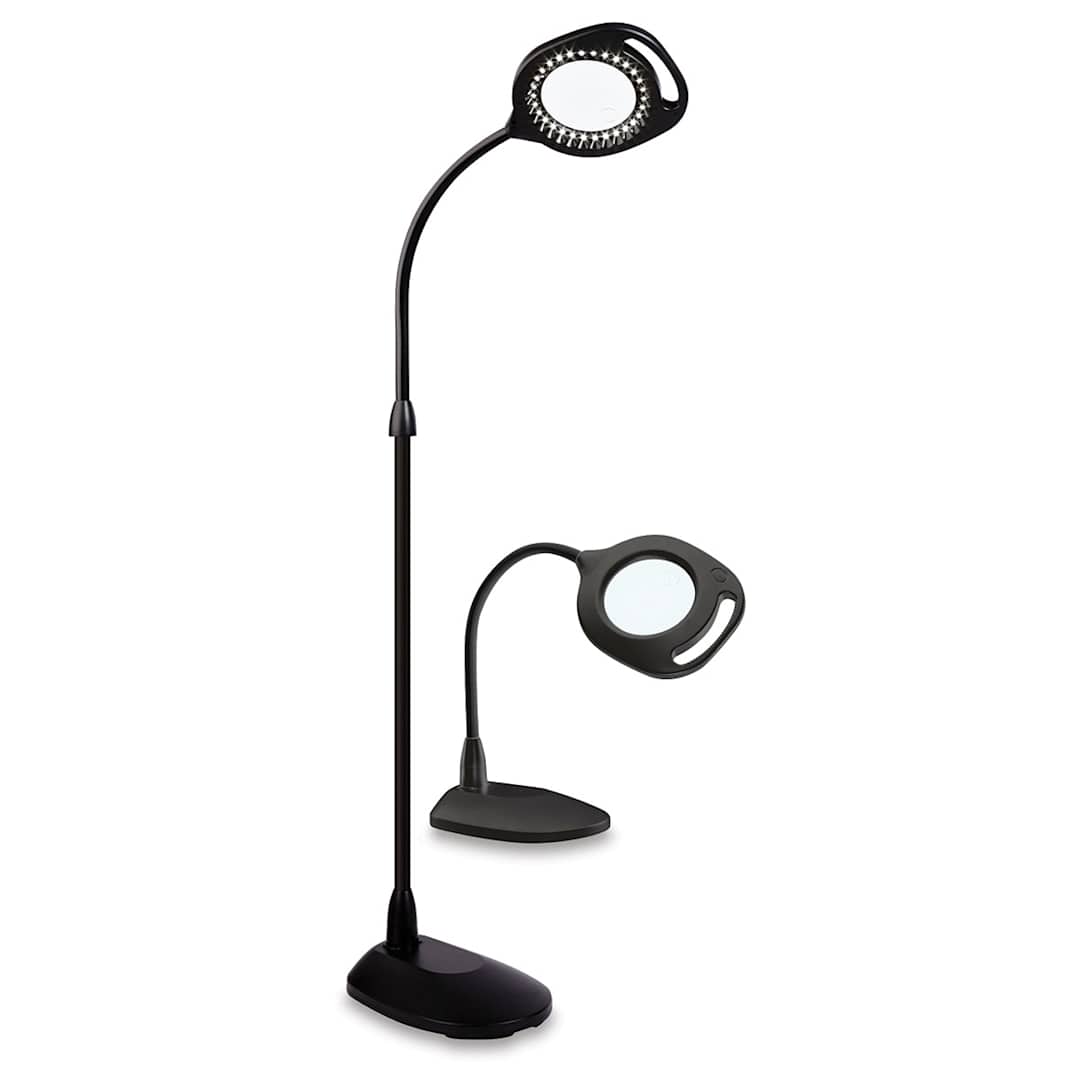 Open in modal - OttLite 2-in-1 LED Magnifier Floor and Table Lamp - Side view of both Table and Floor version