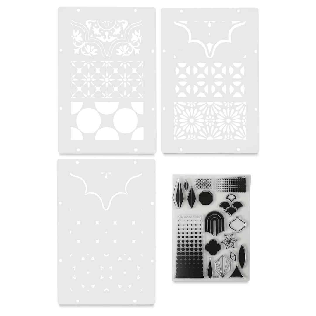 Open in modal - Sizzix Studio Layered Stencil and Stamp Set - Set of 21, Geometric