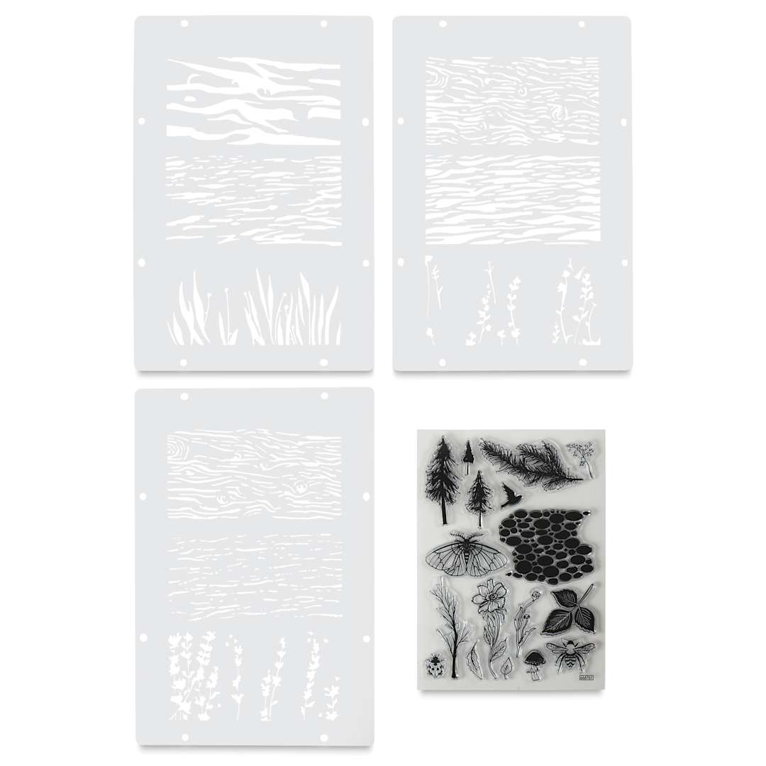Open in modal - Sizzix Studio Layered Stencil and Stamp Set - Set of 20, Nature