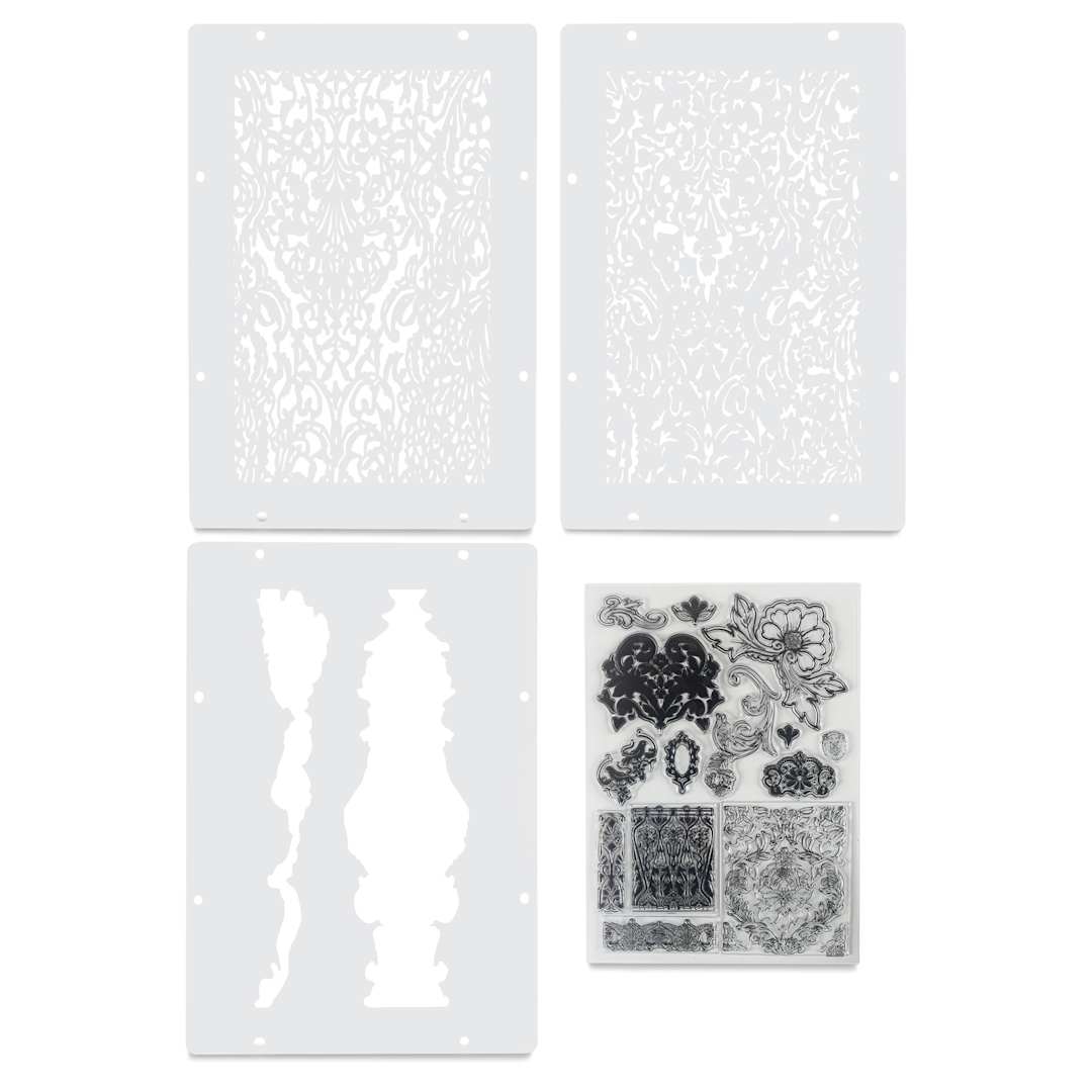 Open in modal - Sizzix Studio Layered Stencil and Stamp Set - Set of 17, Ornate