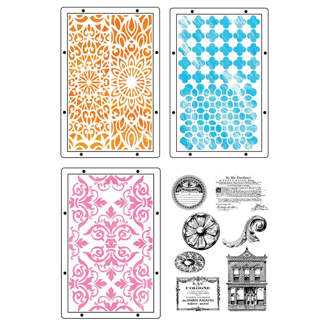 Open in modal - Sizzix Studio Layered Stencil and Stamp Set - Set of 10, Build It A5