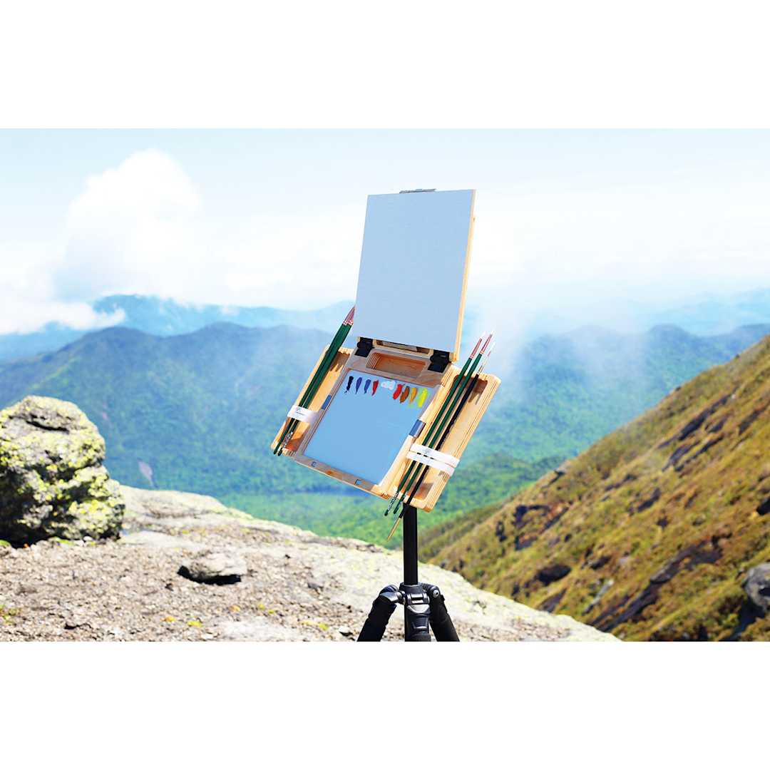 Open in modal - New Wave u.go Plein Air Anywhere Pochade, set up outdoors (brushes and paint not included)