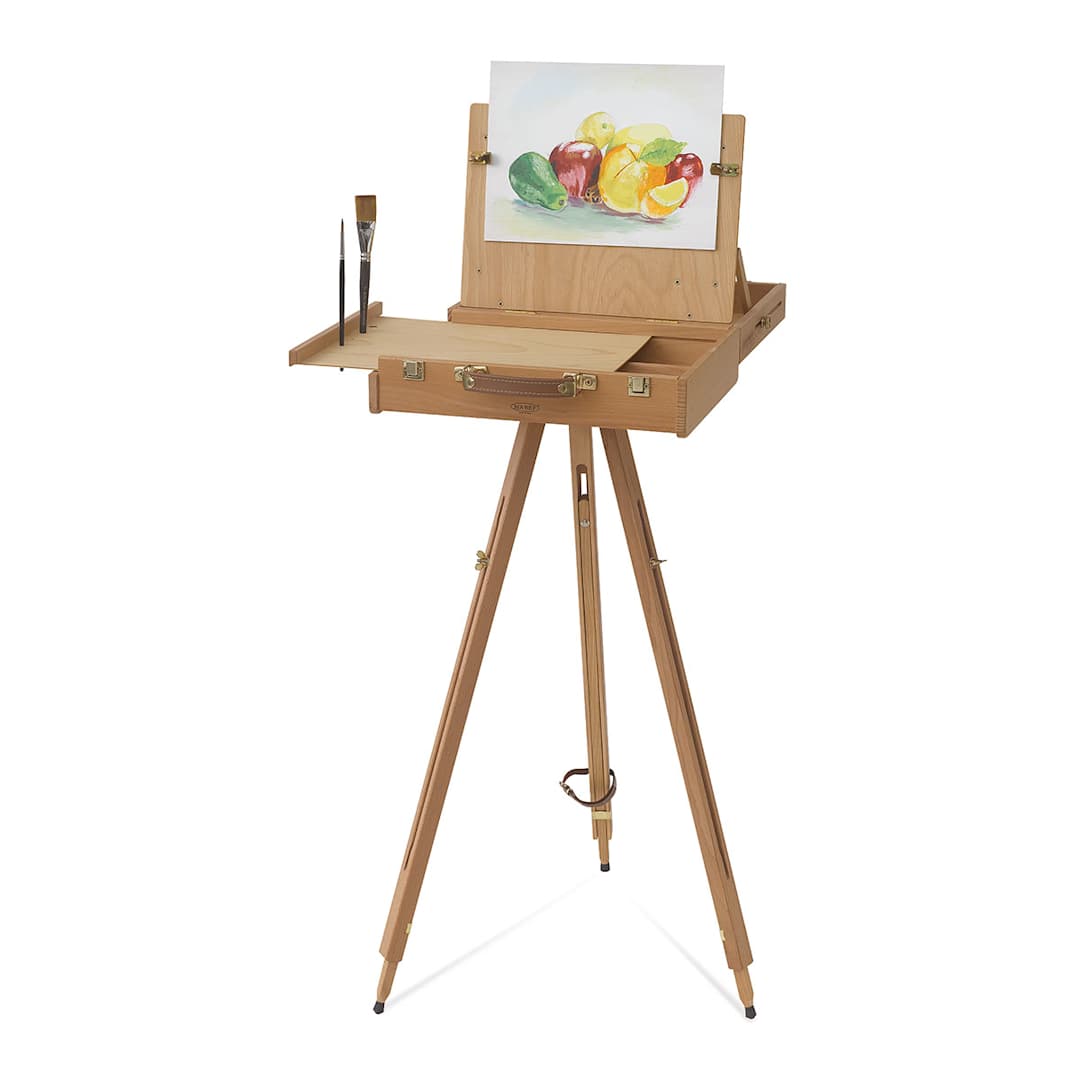 Open in modal - Mabef Pochade Box and Tripod - Set up together with artwork
