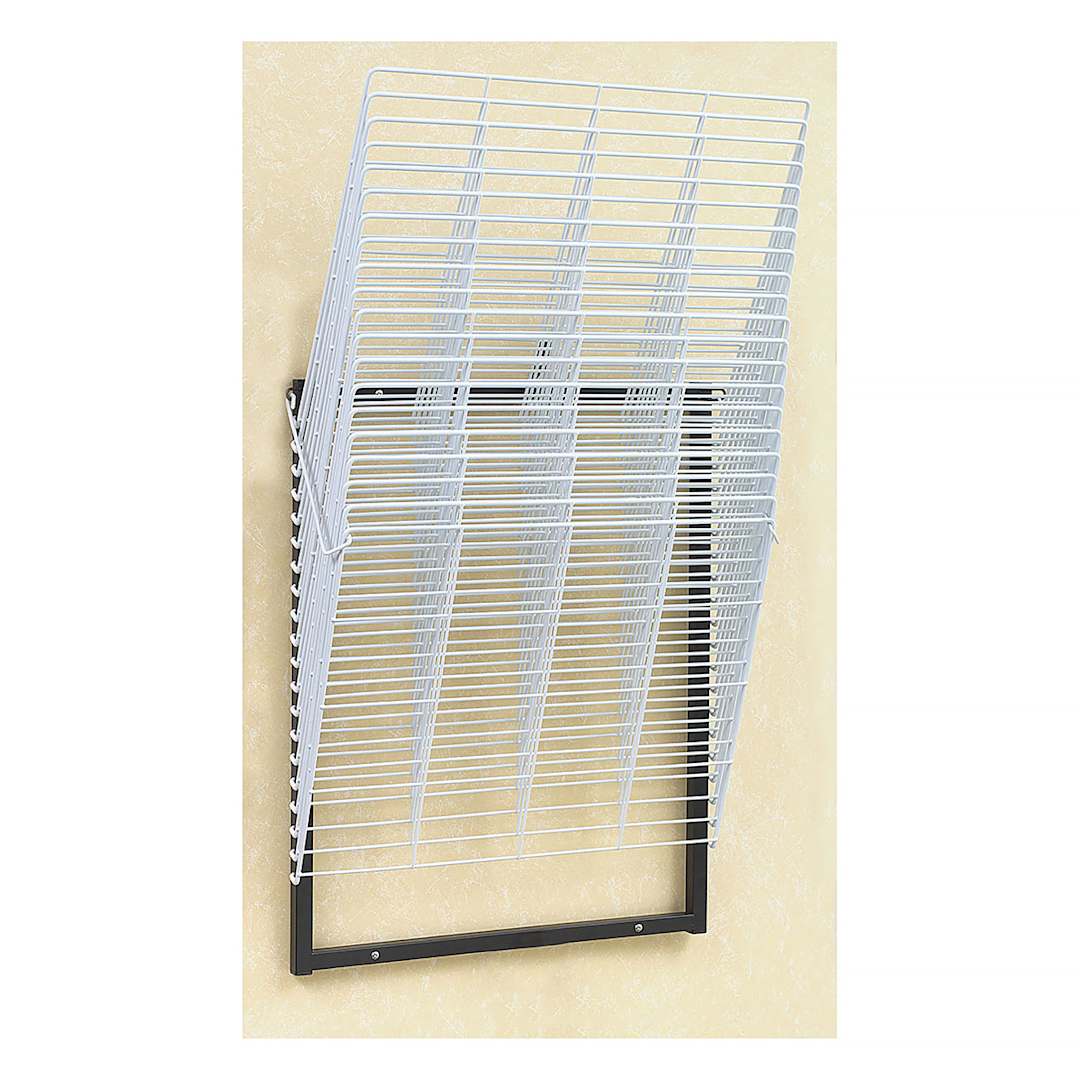 Open in modal - Compact 20-Shelf Wall Rack - shown empty, mounted on wall and folded up