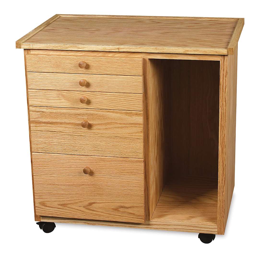 Open in modal - Best Studio 5 Drawer Taboret with Cubby - Right angled view showing 5 drawers and side open storage