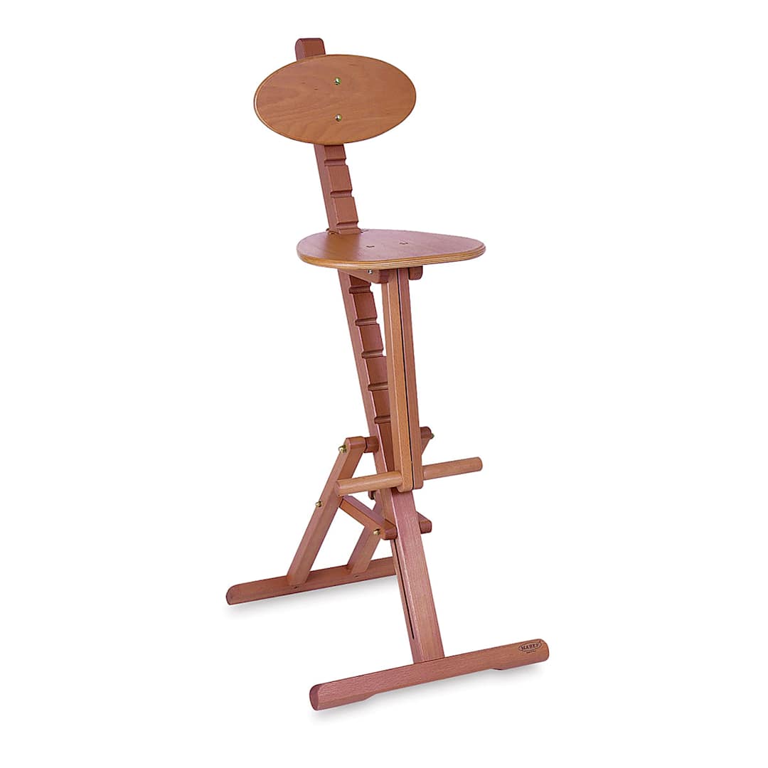 Open in modal - Mabef Adjustable Stool - Angled view with seat at high setting
