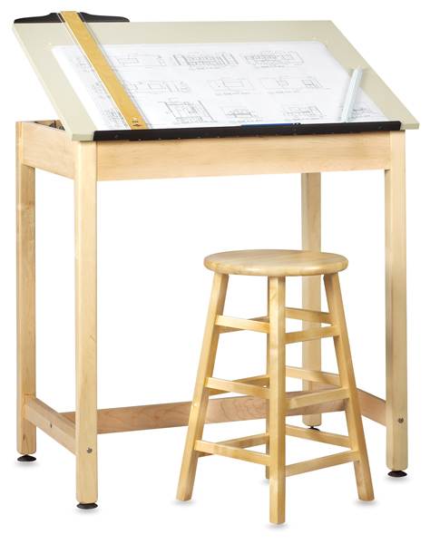 Open in modal - Diversified Spaces Drawing Table - Shown with Table raised and Stool (not included)