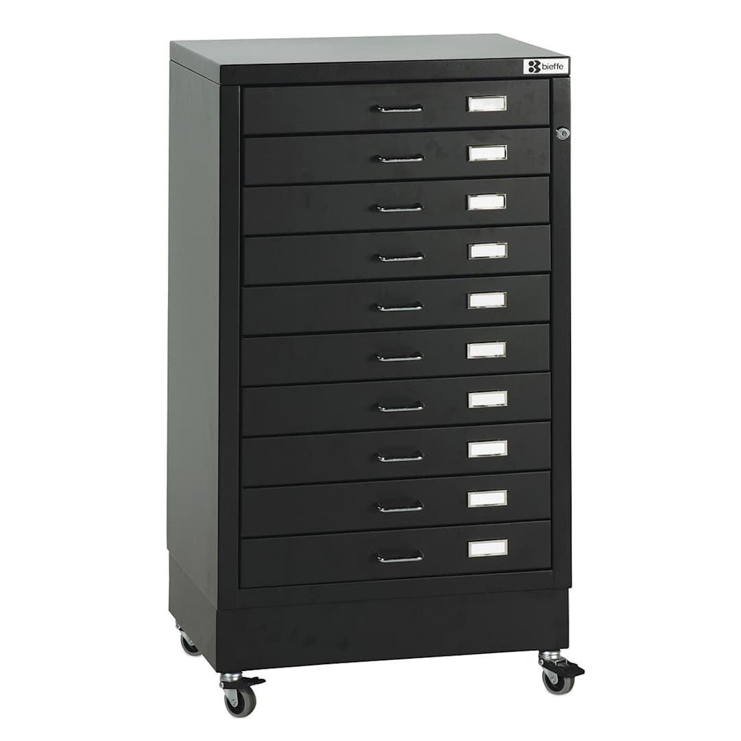 Open in modal - Bieffe 10 Drawer Filing Cabinet - Slightly angled view showing drawers and casters