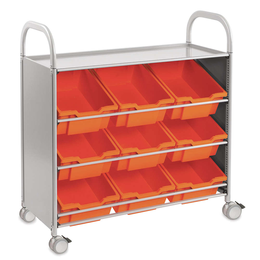 Open in modal - Gratnells Callero Plus Tilted Tray Cart - Angled view of Cart with 9 Red Trays
