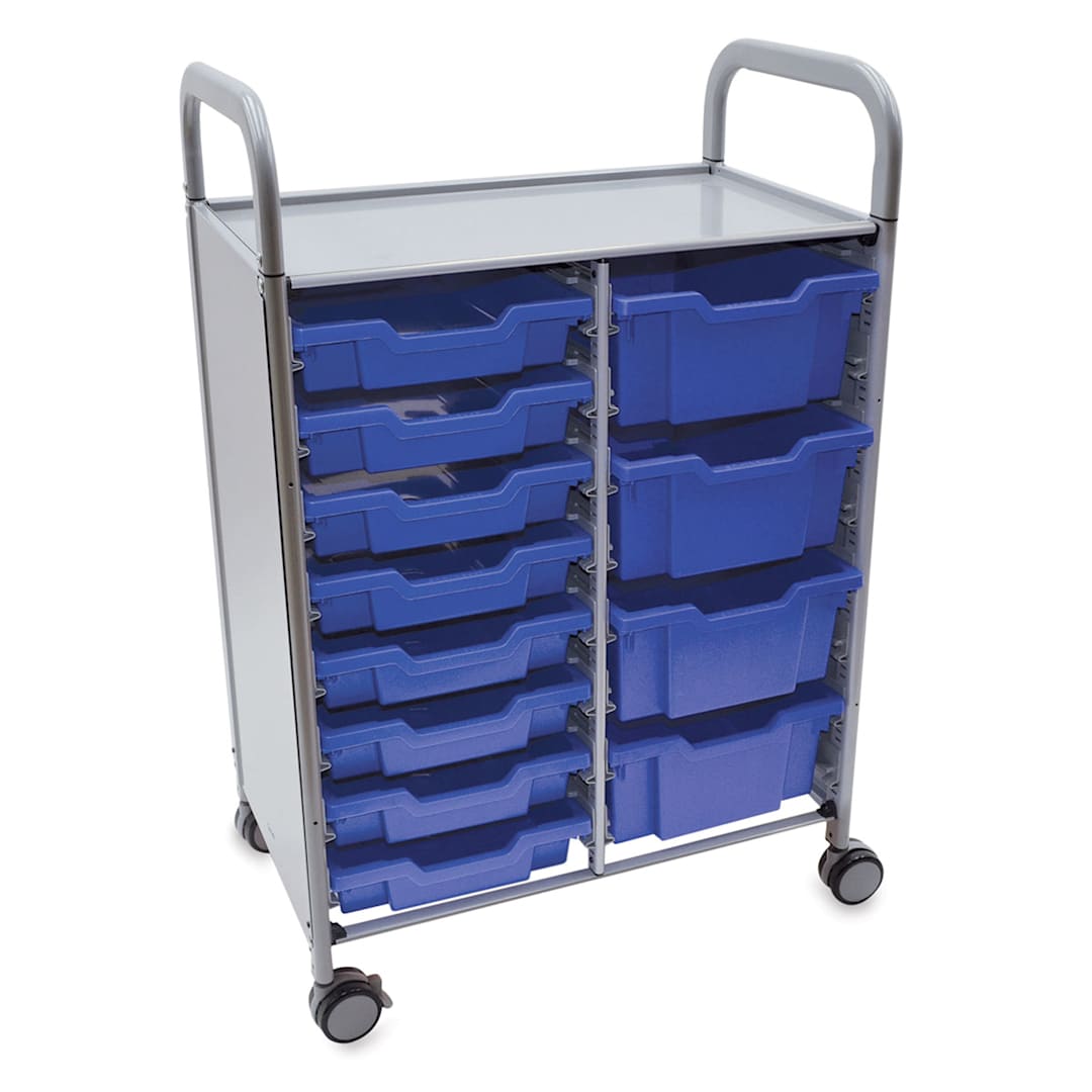 Open in modal - Gratnells Callero Plus Cart - Double Cart, 8 Shallow and 4 Deep Trays,Royal Blue
