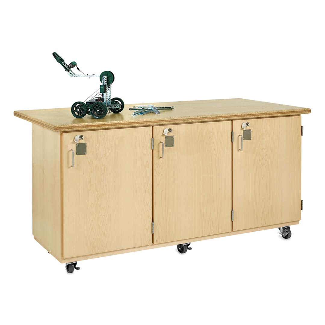 Open in modal - Diversified Spaces Robotic Storage Workbench - left angle view with three locking compartments shown