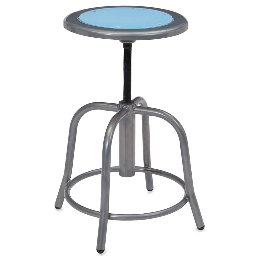 Open in modal - National Public Seating Designer Swivel Stool - Gray frame showing footring and Blueberry seat