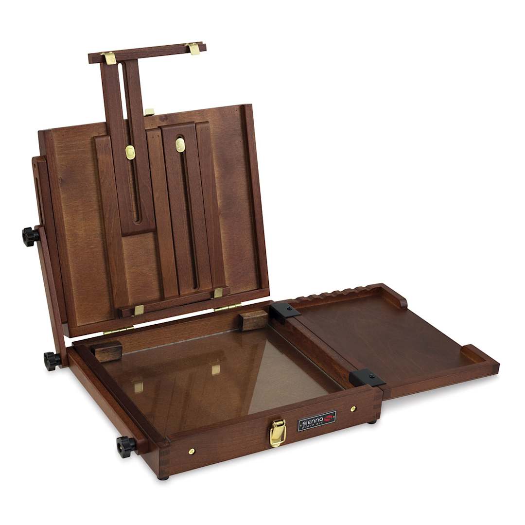 Open in modal - Sienna Plein Air Pochade Box - Medium Box open to show brush holder and glass palette