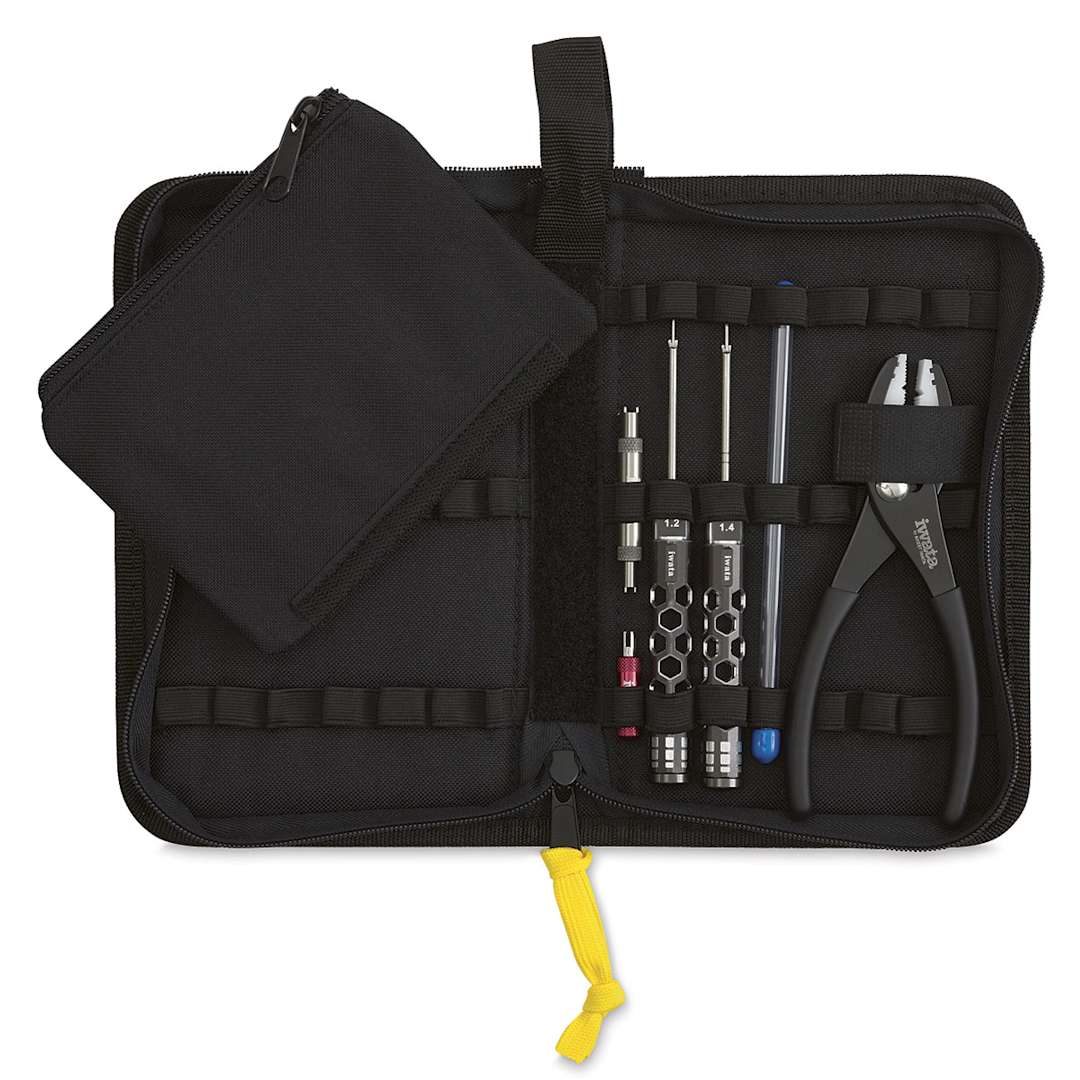 Open in modal - Iwata Professional Airbrush Maintenance Tool Set - Open with tools and removable parts pouch showing