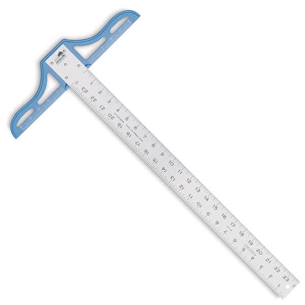 Open in modal - Fairgate Aluminum T-Square - Angled view of T-Square showing markings and Blue plastic head