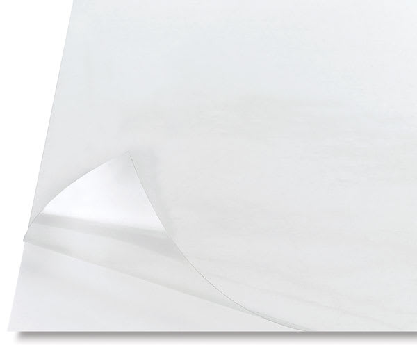Open in modal - Grafix Dura-Lar Clear Adhesive-Backed Film - One sheet with adhesive corner peeled from backing