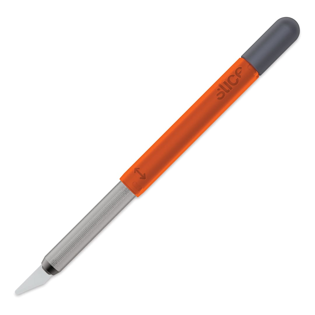 Open in modal - Slice Ceramic Craft Knife - Angled view of knife With Sliding Cap raised showing blade