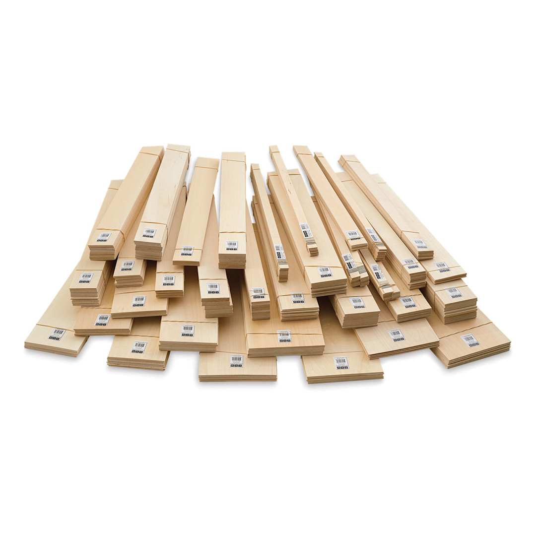 Open in modal - Bud Nosen Basswood Sheets - Several sizes of Basswood sheets shown stacked