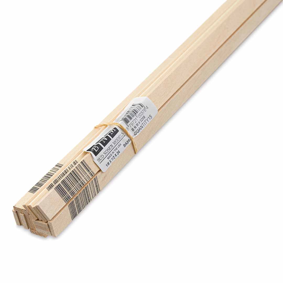 Open in modal - Bud Nosen Basswood Sticks - 1/8" x 1/2" x 24", 15 Sticks - close-up