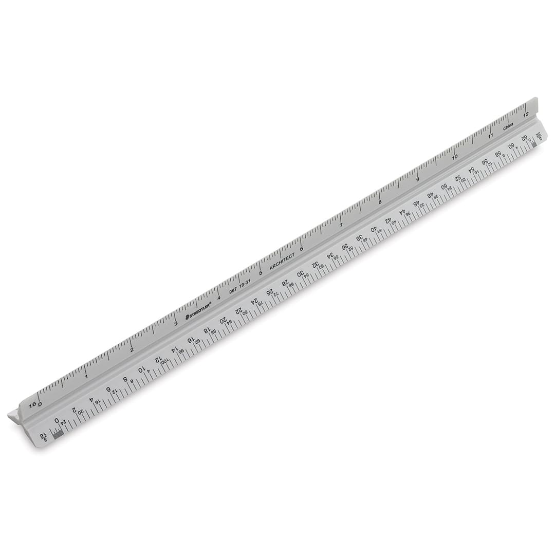 Open in modal - Staedtler Mars Triangular Scales - 12" Architect scale shown at angle