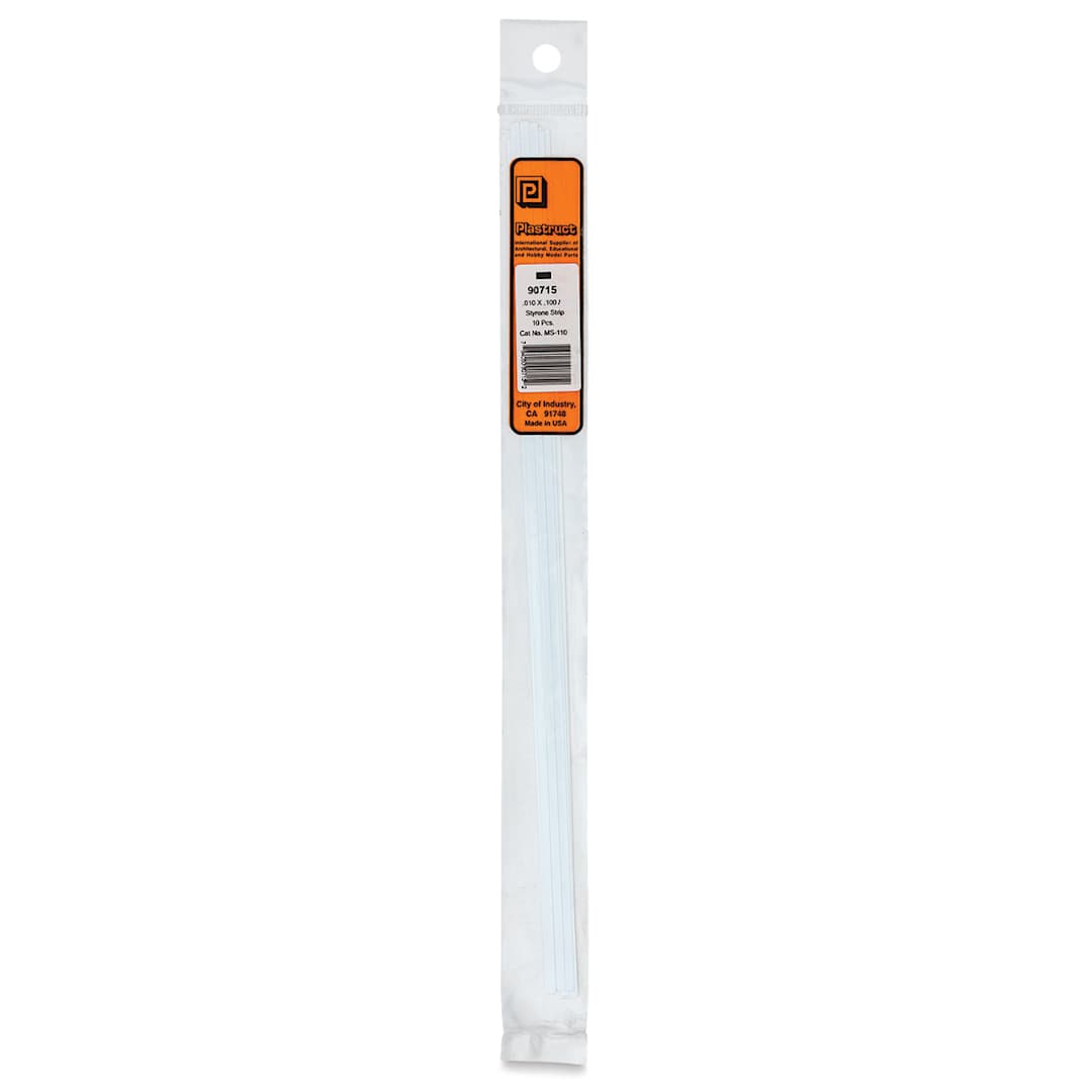 Open in modal - Plastruct Plastic Strip - Pkg of 10, 0.1" H × 0.1" W × 10" L - front of packaging
