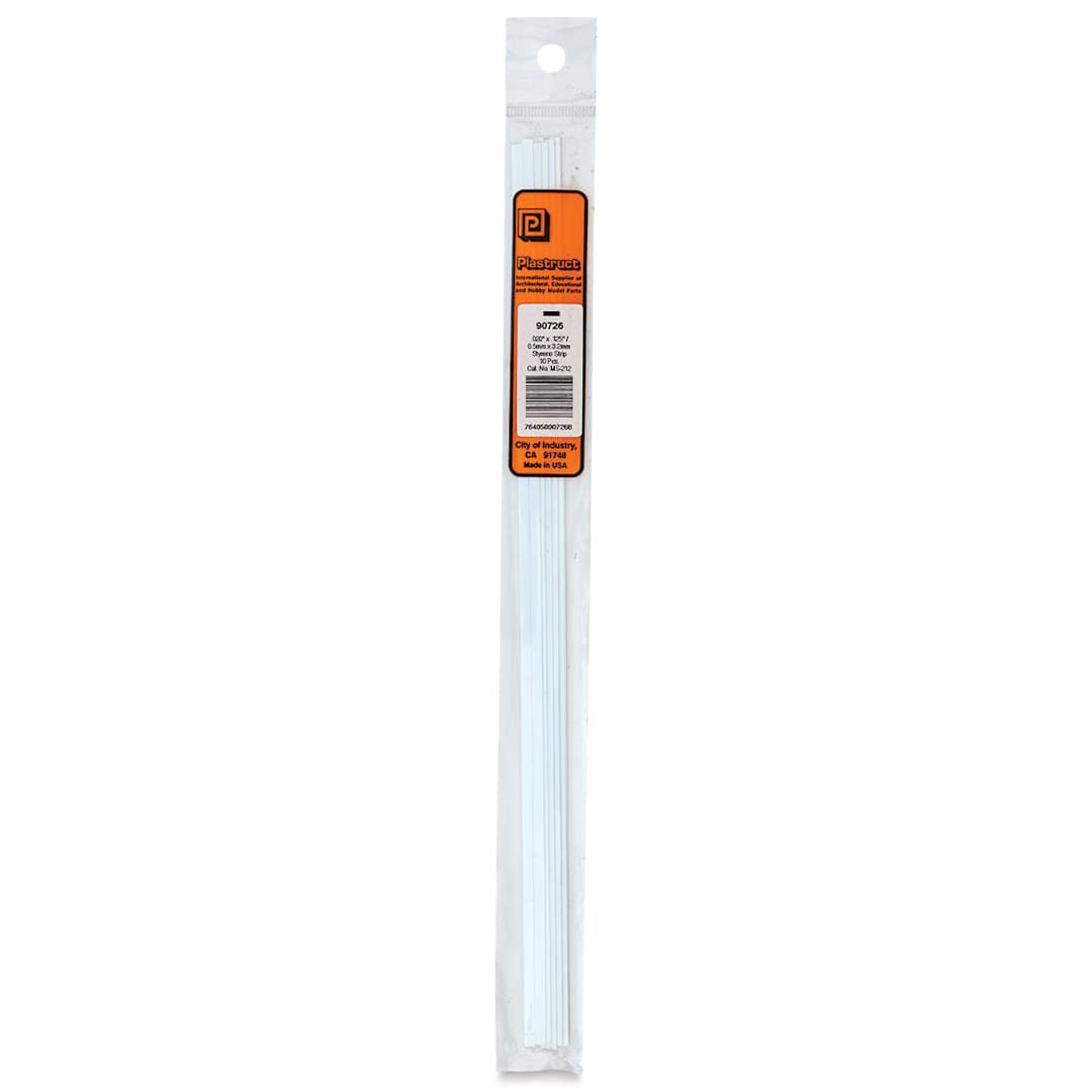 Open in modal - Plastruct Plastic Strip - Pkg of 10, 0.02" H × 0.125" W × 10" L - front of packaging