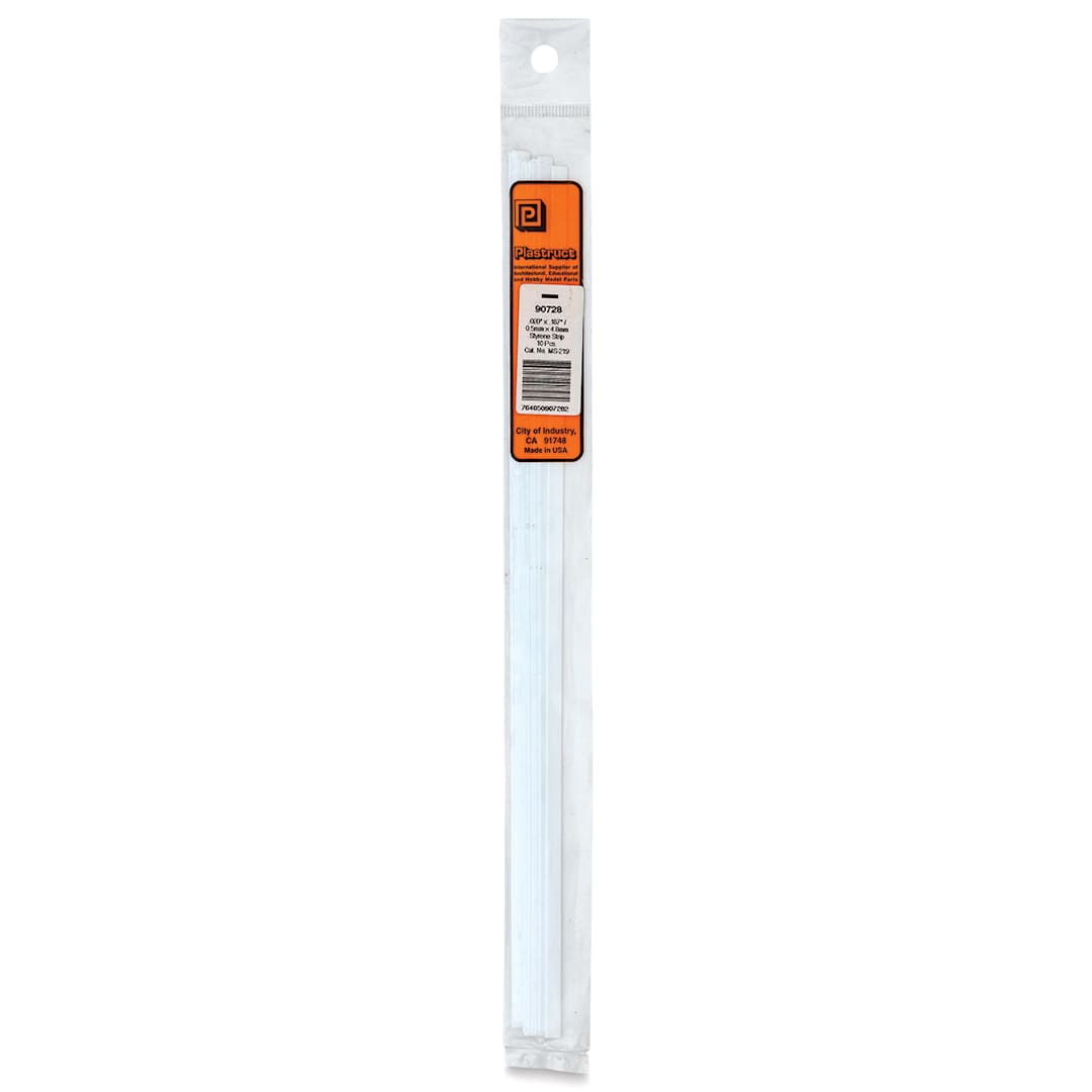 Open in modal - Plastruct Plastic Strip - Pkg of 10, 0.02" H × 0.187" W × 10" L - front of packaging