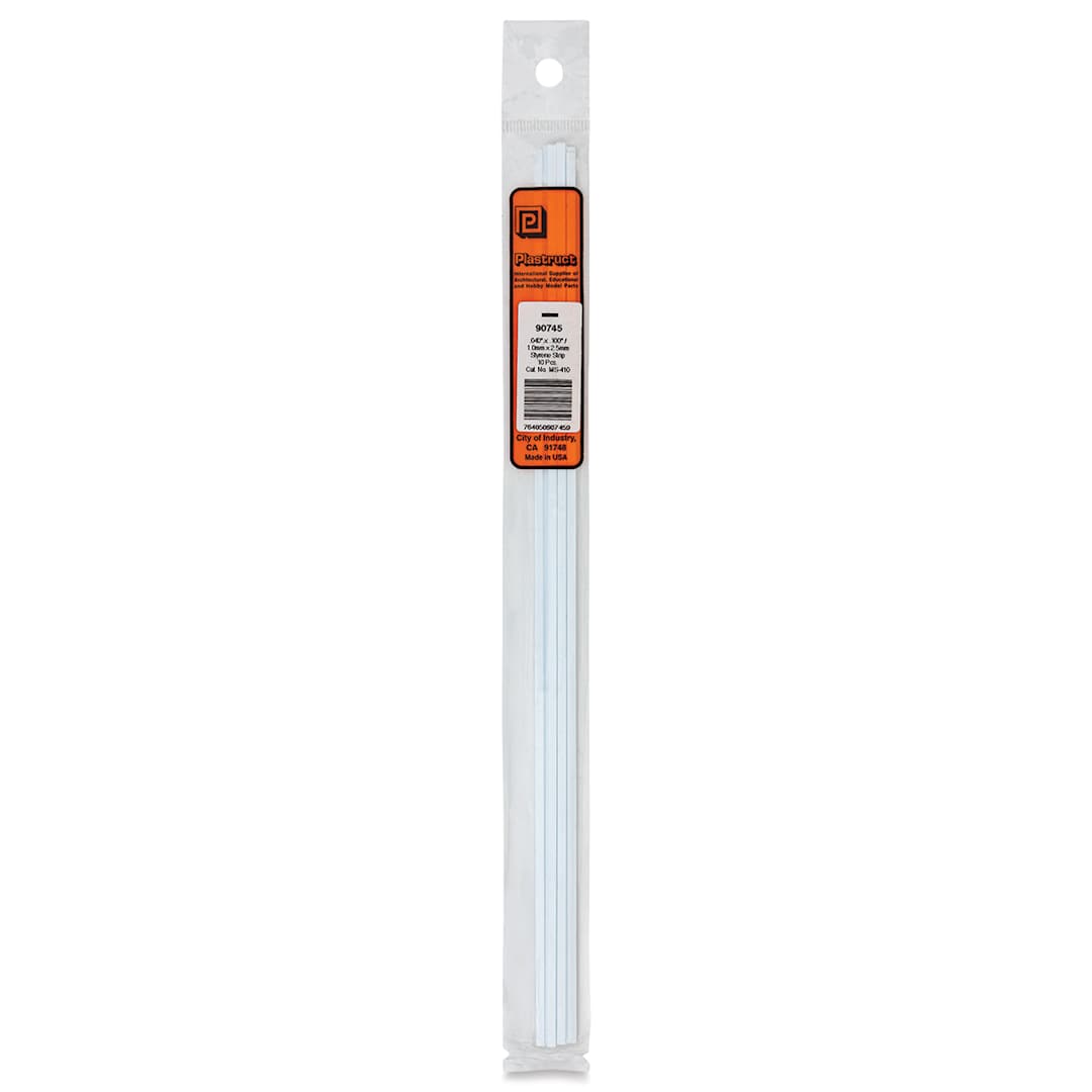 Open in modal - Plastruct Plastic Strip - Pkg of 10, 0.04" H × 0.1" W × 10" L - front of packaging