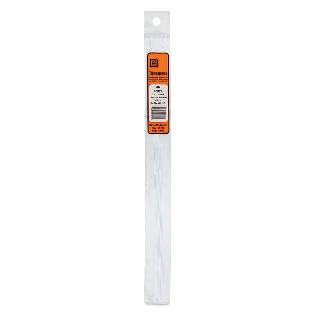 Open in modal - Plastruct Plastic Half-Round Rod - Pkg of 10, 0.03" Dia × 0.015" H × 10" L