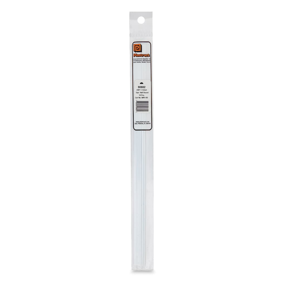 Open in modal - Plastruct Plastic Half-Round Rod - Pkg of 10, 0.08" Dia × 0.04" H × 10" L