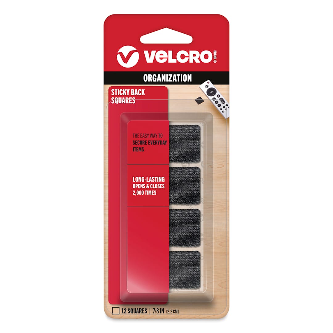 Open in modal - Velcro Sticky Back Fasteners - Pkg of 12, Black, 7/8" Squares front of packaging